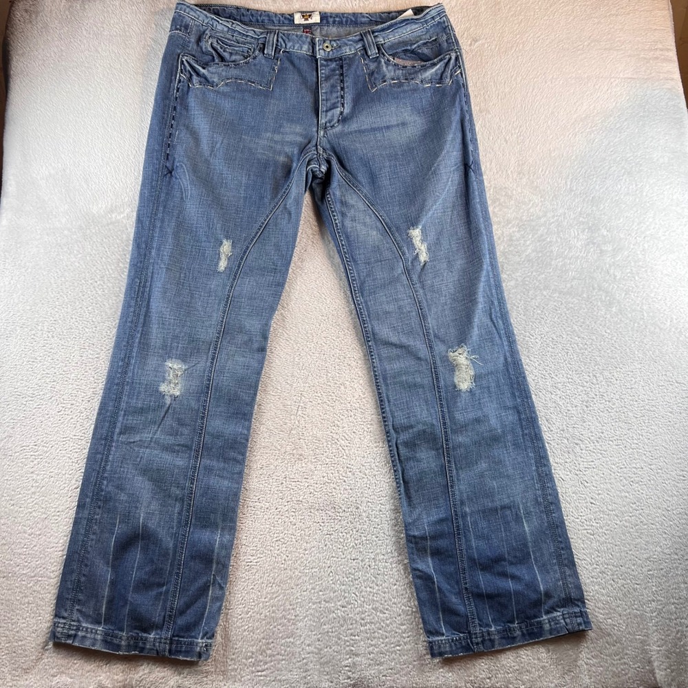 Antik Denim Wide Leg Bootcut Jeans Mens 38x33 Distressed MK72436